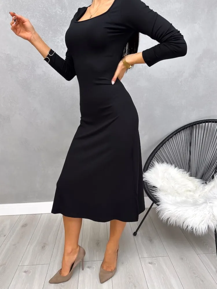 Czarna Sukienka Midi 13201-242-A|Modna Kiecka Sale