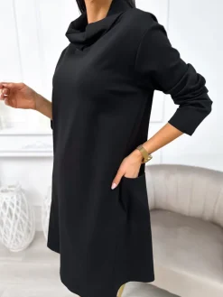 Czarna Sukienka Oversize z Kieszeniami 11236-87-A|Modna Kiecka Outlet