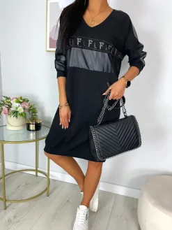 Czarna Sukienka Oversize 11916-159-Q|Modna Kiecka Best