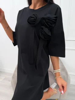 Czarna Sukienka Oversize z Ozdobami 13931-19-B|Modna Kiecka New