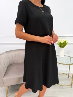 Czarna Sukienka Oversize  13920-294-B|Modna Kiecka New