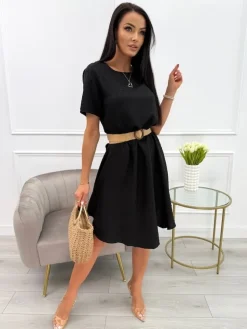 Czarna Sukienka Oversize  13920-294-B|Modna Kiecka New