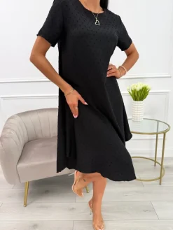 Czarna Sukienka Oversize  13920-294-B|Modna Kiecka New