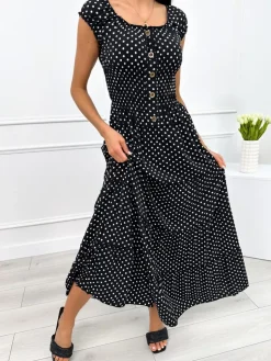 Czarna Sukienka w Groszki 12361-339-B|Modna Kiecka Best
