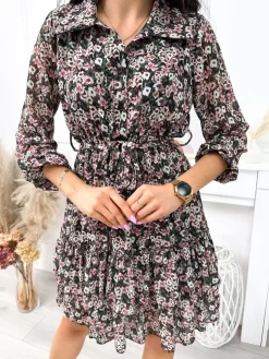 Czarna Sukienka w Kwiatki 11892-119-A|Modna Kiecka Fashion