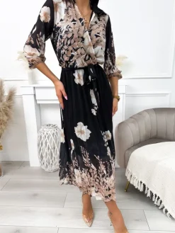 Czarna Sukienka w Kwiaty 11976-292-A|Modna Kiecka Hot