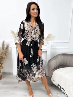 Czarna Sukienka w Kwiaty 11976-292-A|Modna Kiecka Hot