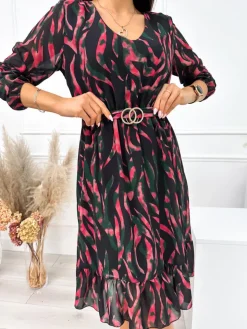 Czarna Sukienka w Różowy Wzór 11002-124-B|Modna Kiecka New