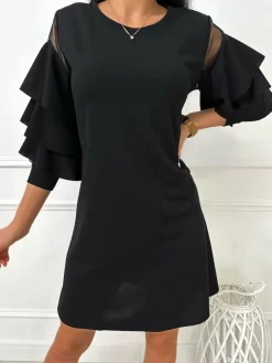 Czarna Sukienka z Falbankami 13405-101-B|Modna Kiecka Fashion