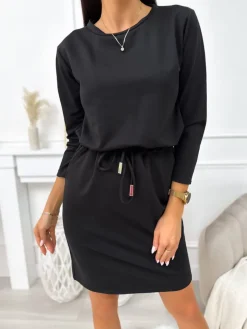 Czarna Sukienka z Kieszeniami 11388-259-B|Modna Kiecka Clearance