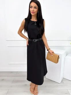 Czarna Sukienka z Kieszeniami 12303-13-A|Modna Kiecka Sale