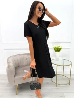 Czarna Sukienka z Kieszeniami 13969-336-C|Modna Kiecka Sale