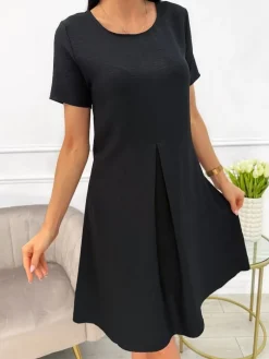Czarna Sukienka z Kieszeniami 13707-103-B|Modna Kiecka Hot