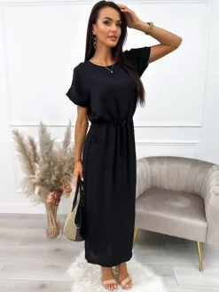 Czarna Sukienka z Kieszonkami 10330-227-C|Modna Kiecka Discount