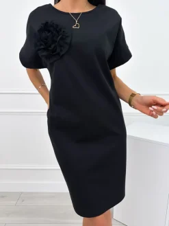 Czarna Sukienka z Ozdobą 12353-337-C|Modna Kiecka Fashion