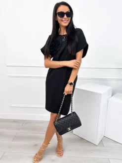 Czarna Sukienka z Ozdobą 12353-337-C|Modna Kiecka Fashion