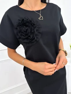 Czarna Sukienka z Ozdobą 12353-337-C|Modna Kiecka Fashion