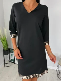 Czarna Sukienka z Ozdobnymi Wstawkami 11438-425-A|Modna Kiecka Clearance