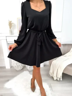 Czarna Sukienka z Paskiem 11376-300-B|Modna Kiecka Clearance