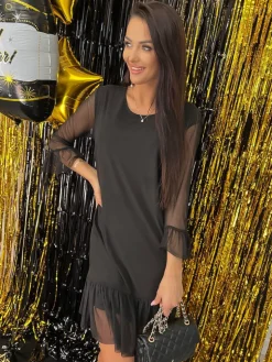 Czarna Sukienka z Siateczki 11639-277-A|Modna Kiecka Hot