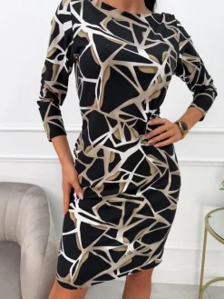 Czarna Sukienka ze Wzorem i Kieszeniami 13599-246-Q|Modna Kiecka Hot