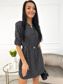 Czarna Sukienka/Tunika w Groszki 9953-220-Q|Modna Kiecka Sale