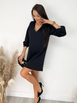 Czarna Sukienka/Tunika z Ozdobnym Tyłem 9295-184-A|Modna Kiecka Sale