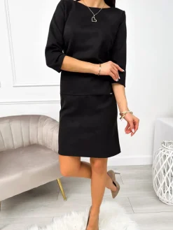 Czarna Zamszowa Sukienka 11132-281-C|Modna Kiecka Online