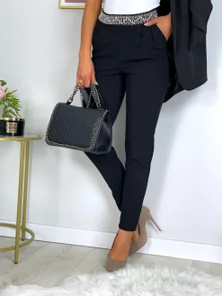 Czarne Cygaretki z Ozdobnym Pasem 11484-357-Q|Modna Kiecka Fashion