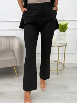 Czarne Eleganckie Spodnie w Kant 13795-315-A|Modna Kiecka Outlet