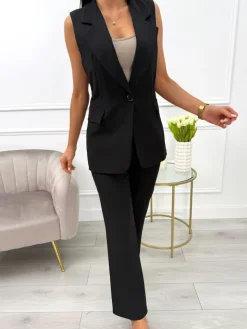 Czarne Eleganckie Spodnie w Kant 13795-315-A|Modna Kiecka Outlet