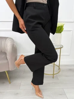 Czarne Eleganckie Spodnie w Kant 13795-315-A|Modna Kiecka Outlet