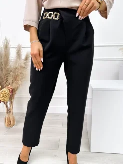 Czarne Spodnie z Ozdobą 11029-211-A|Modna Kiecka Fashion