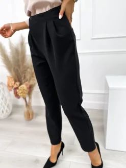 Czarne Spodnie z Ozdobą 11029-211-A|Modna Kiecka Fashion