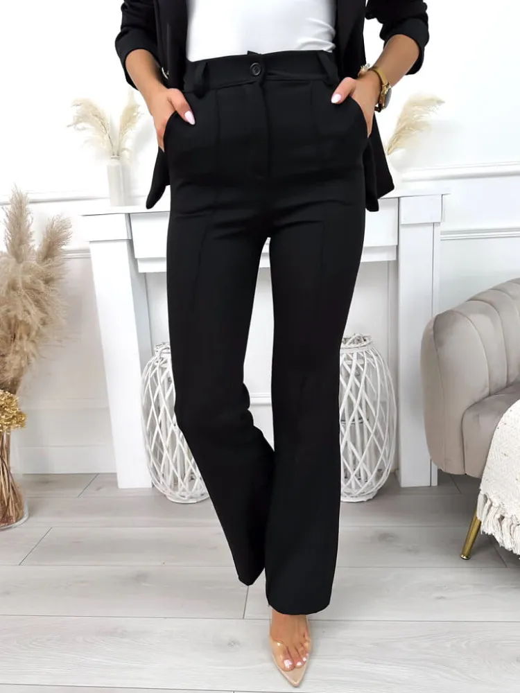 Czarne Spodnie z Rozszerzaną Nogawką 12006-206-C|Modna Kiecka Fashion