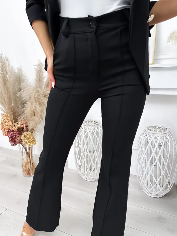 Czarne Spodnie z Rozszerzaną Nogawką 12006-206-C|Modna Kiecka Fashion