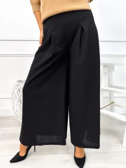 Czarne Spodnie z Rozszerzaną Nogawką 11890-318-Q|Modna Kiecka Fashion