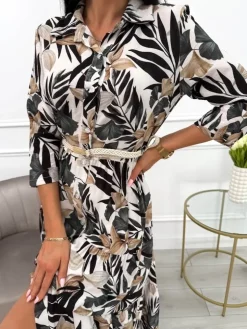 Czarno-Beżowa Sukienka Maxi w Roślinny Wzór 13900-418-A|Modna Kiecka Sale