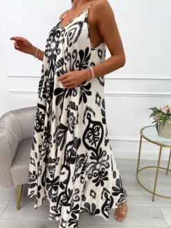 Czarno-Beżowa Sukienka Oversize 14015-120-B|Modna Kiecka Outlet