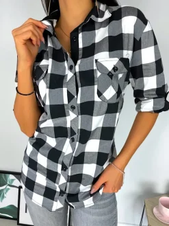 Czarno-Biała Koszula w Kratę 11386-28-A|Modna Kiecka Outlet
