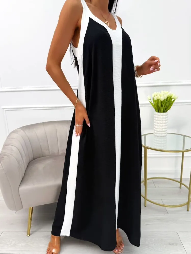 Czarno-Biała Sukienka Maxi 13953-261-B|Modna Kiecka Hot