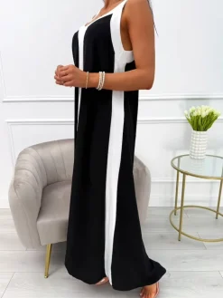 Czarno-Biała Sukienka Maxi 13953-261-B|Modna Kiecka Hot