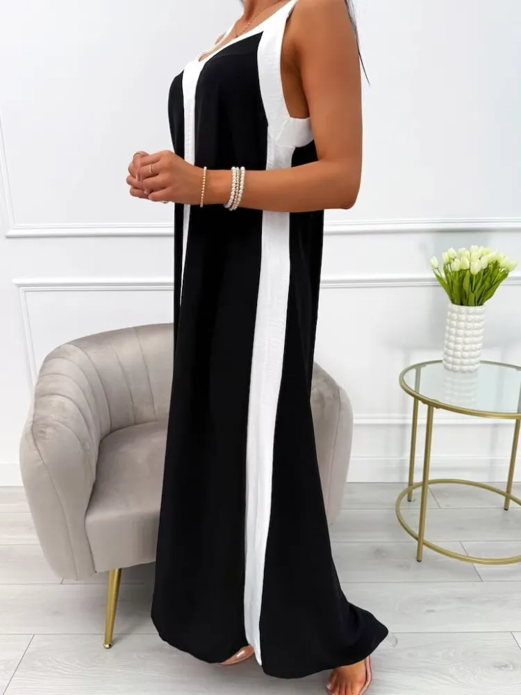 Czarno-Biała Sukienka Maxi 13953-261-B|Modna Kiecka Hot
