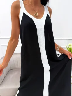 Czarno-Biała Sukienka Maxi 13953-261-B|Modna Kiecka Hot