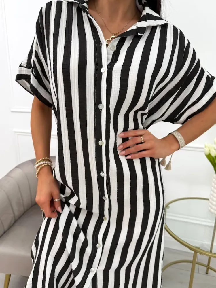 Czarno-Biała Sukienka w Paski Oversize 13994-20-B|Modna Kiecka Discount