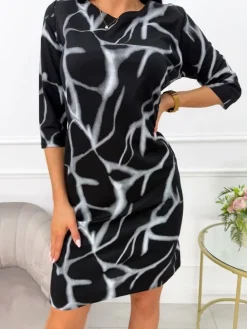Czarno-Biała Sukienka z Kieszeniami 13547-53-A|Modna Kiecka Outlet