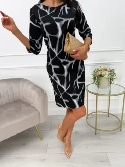 Czarno-Biała Sukienka z Kieszeniami 13547-53-A|Modna Kiecka Outlet