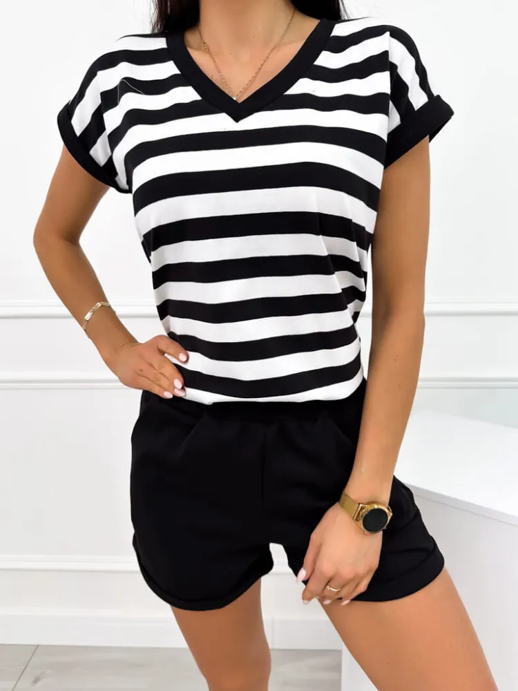 Czarno-Biały Komplet w Paski 12349-68-A|Modna Kiecka Discount
