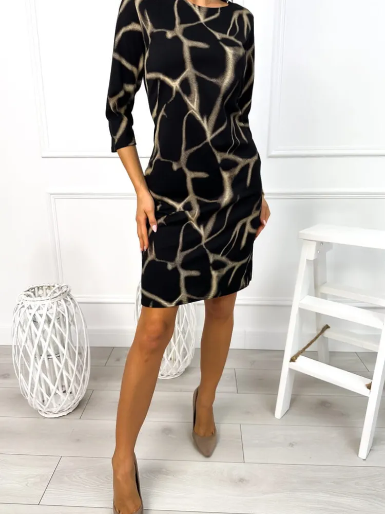 Czarno-Brązowa Sukienka z Kieszeniami 13054-139-A|Modna Kiecka Discount