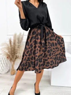 Czarno-Brązowo Sukienka w Panterkę 10867-239-B|Modna Kiecka Hot